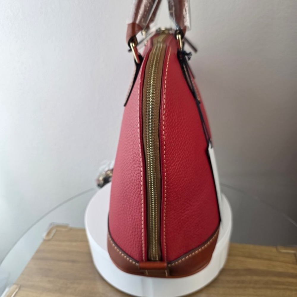 Dooney & Bourke Zip Zip Domed Satchel Crossbody Bag Red Pebbled Leather Purse - Picture 4 of 11